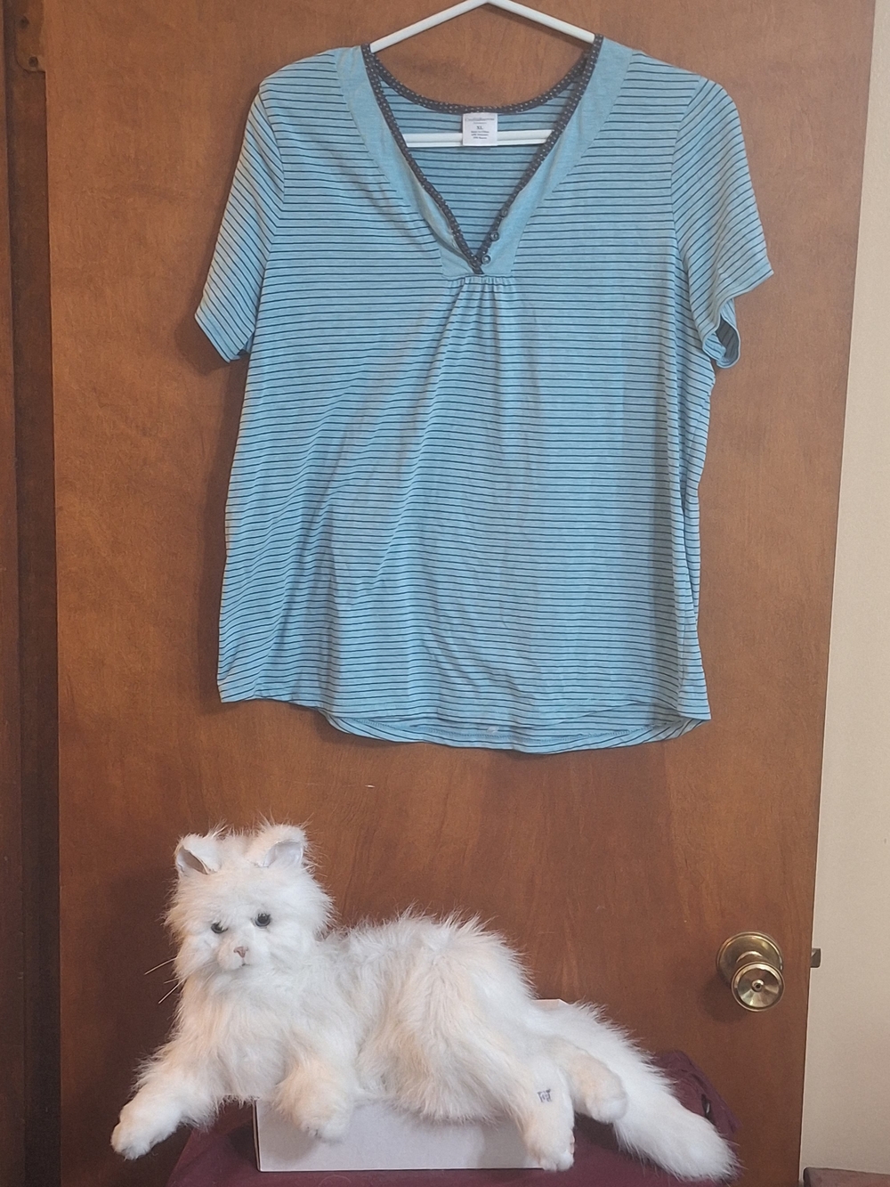croft & barrow Light Blue Striped V-Neck Short Sleeve Tee